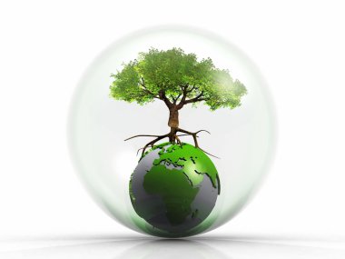 yeryüzünde bir baloncuk içinde ağaç