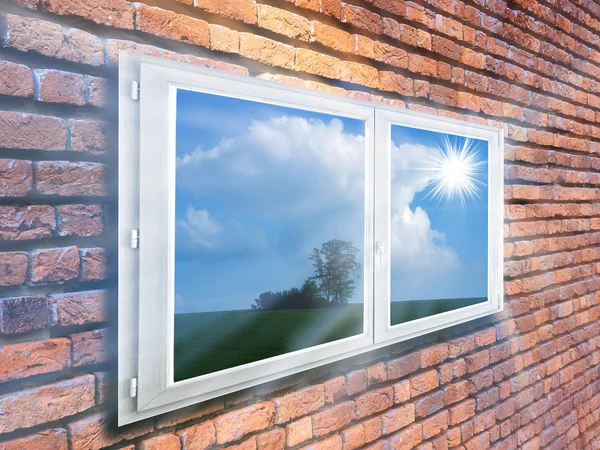 Ziegelwand und Fenster — Stockfoto