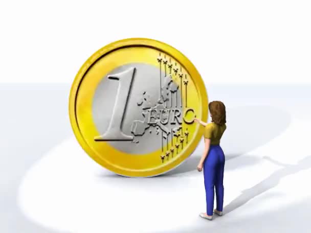 Mujer y un euro — Vídeos de Stock