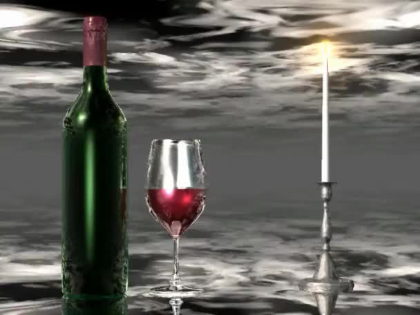 Wine, candle, glass and sky — Stock Video