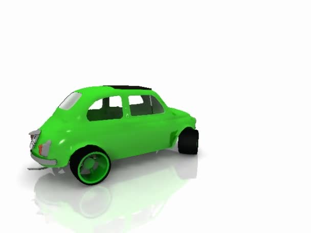 Зеленый автомобиль на белом фоне — стоковое видео