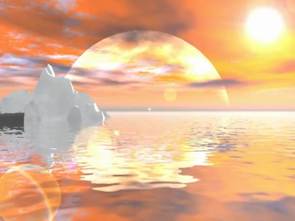Lune et soleil se reflètent dans l'eau 