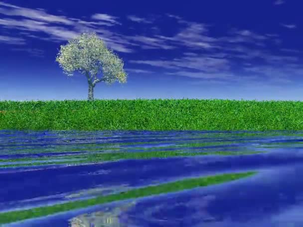 树、 草甸和水 — 图库视频影像