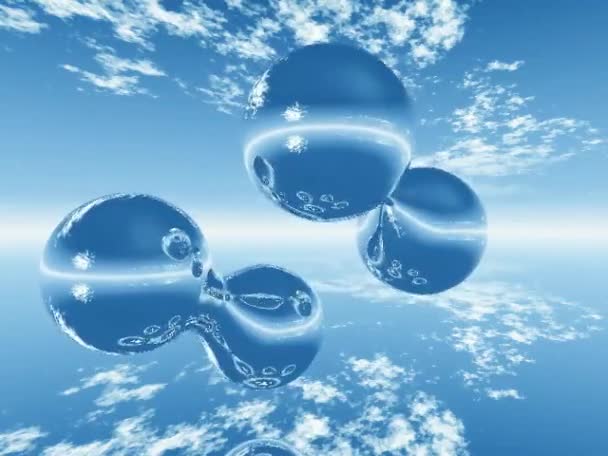 Пузыри на голубом фоне — стоковое видео