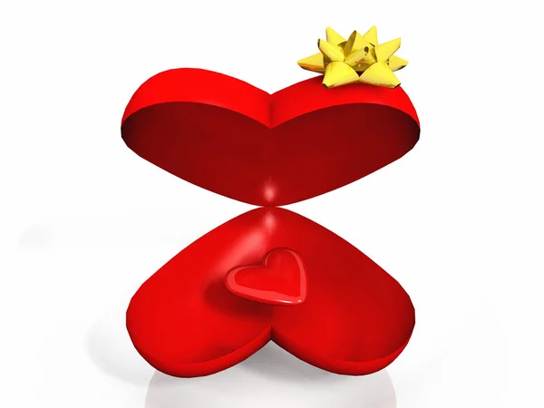 Красное сердце в подарочной коробке — стоковое фото