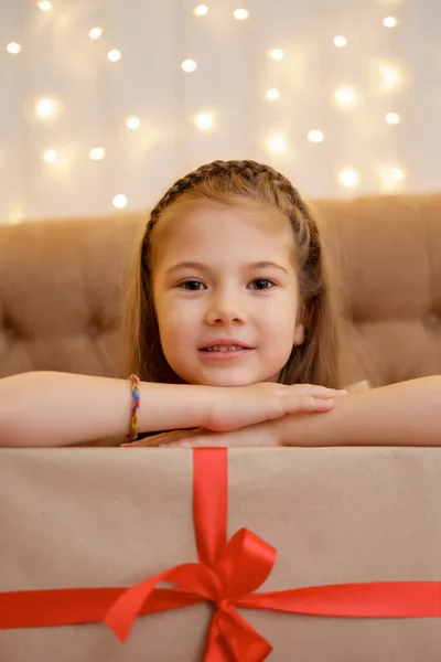 Adorável menina segurar caixas de presente desfrutando o momento de celebrar — Fotografia de Stock