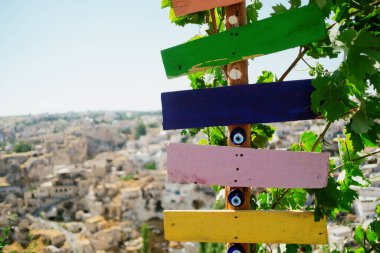 Road blank pointer sign, travel destination. Concept of vacation. Mockup copy space.