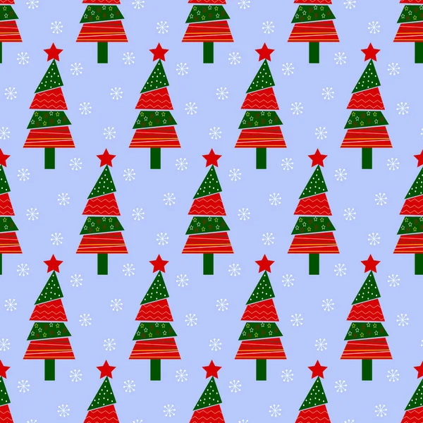 Padrão com árvores de Natal em um fundo azul. Ilustração vetorial. — Vetor de Stock