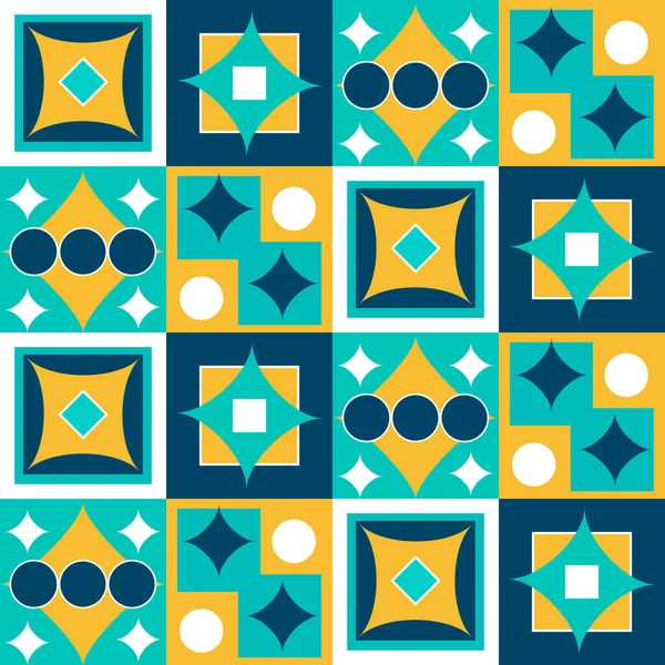 Padrão azulejo. Telhas quadradas com padrões geométricos coloridos. — Vetor de Stock