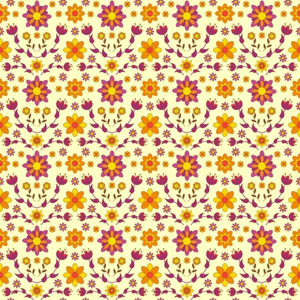 Un patrón de flores amarillas y naranjas. Estilo retro de los años 70. — Vector de stock