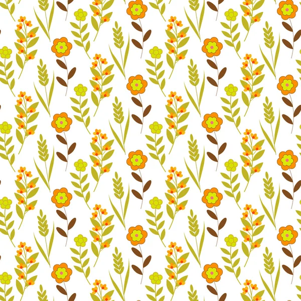 Винтажный ретро-узор с листьями и цветами в стиле 70-х годов. Векторная иллюстрация на белом фоне. — стоковый вектор