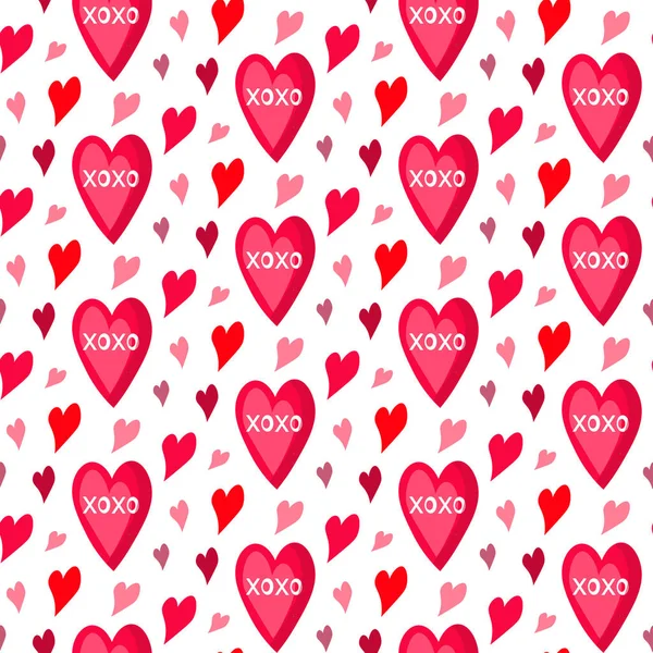 Kleine und große rote und rosa Herzen. Valentinstag-Muster. Vektorillustration. — Stockvektor