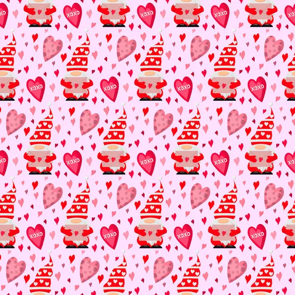 Petit gnome avec une enveloppe et des cœurs autour. Modèle de Saint-Valentin. — Image vectorielle