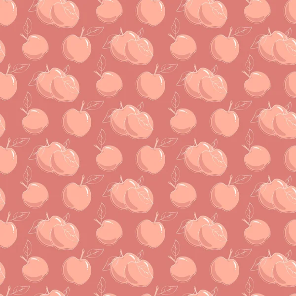 Pommes roses stylisées aux contours blancs. Ornement fruité. Illustration vectorielle. — Image vectorielle