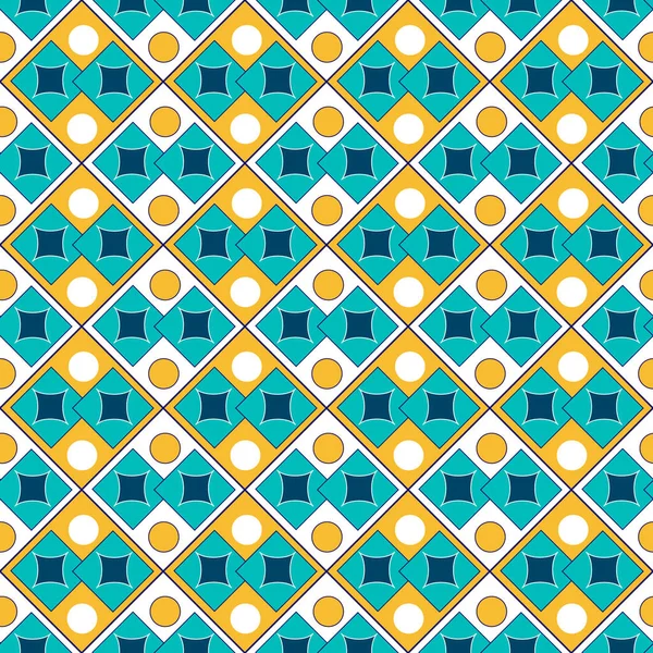 Tile mosaic geometric pattern. Drawing from circles, squares and rhombuses. — Vetor de Stock