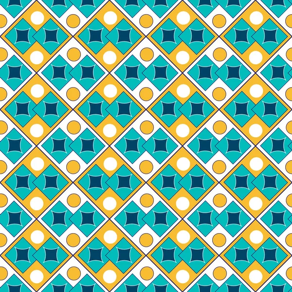 Azulejos patrón geométrico del mosaico. Dibujo de círculos, cuadrados y rombos. — Vector de stock