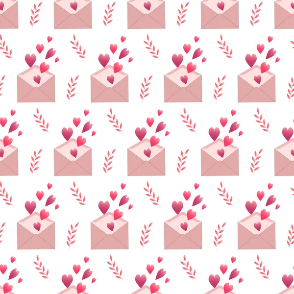 Pattern for valentines day envelope with pink hearts. Vector illustration isolated on white background. — Stock Vector
