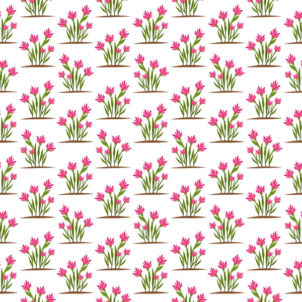 Floral pattern with pink flowers. Flowers grow in a flower bed. — Stock Vector