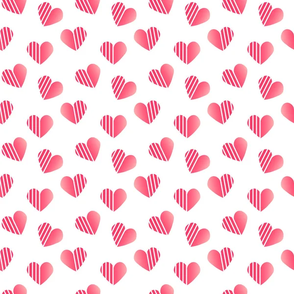 Mönster med rosa randiga hjärtan. Festlig illustration för alla hjärtans dag, födelsedag, bröllop. — Stock vektor