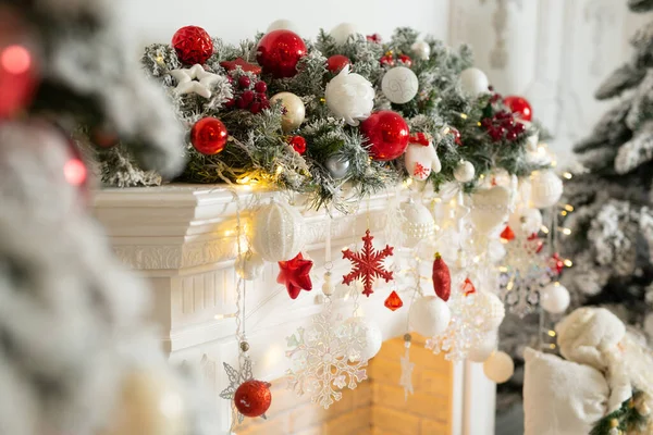 Décor Noël Sur Cheminée Maison Pendant Les Vacances Nouvel — Photo