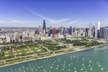 Chicago skyline panorama havadan görünümü