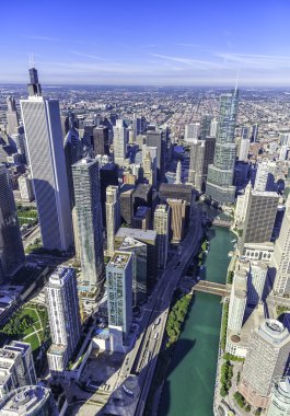 Chicago skyline panorama havadan görünümü