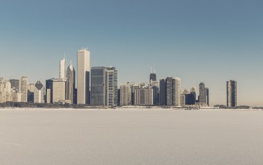 Chicago Şehir Merkezi Görünümü'nde kış manzarası