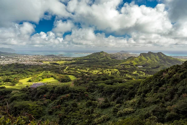 Vue Angle Élevé Depuis Pali Lookout Sur Île Oahu Hawaï — Photo