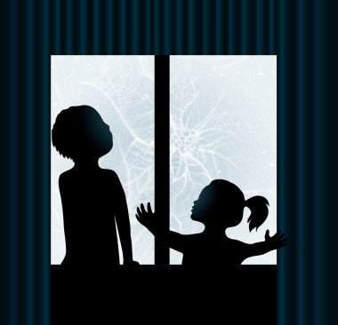 Çocuk frost penceresinde izliyor