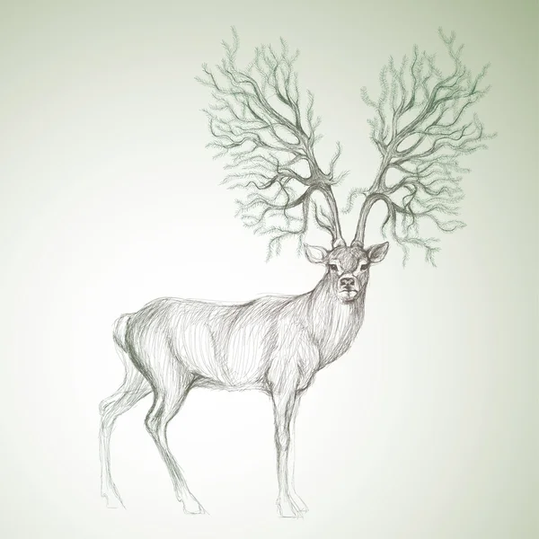 Rådjur med horn som julgran — Stock vektor