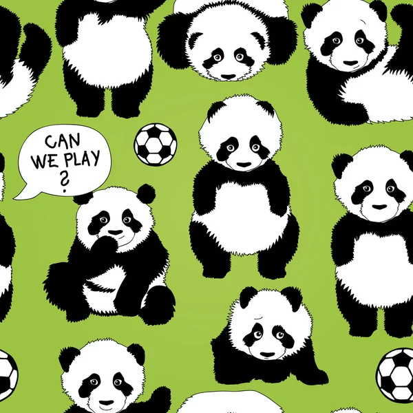 Panda quer jogar futebol — Vetor de Stock