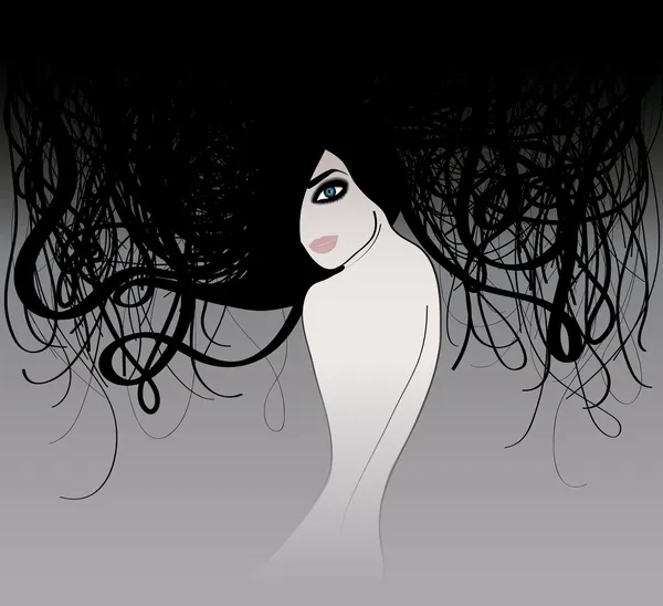 神秘的な黒い髪の女性 — ストックベクタ