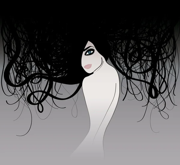 Mysterious black-haired woman — Stock Vector