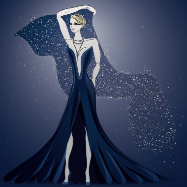 büyüleyici mavi gece elbisesi