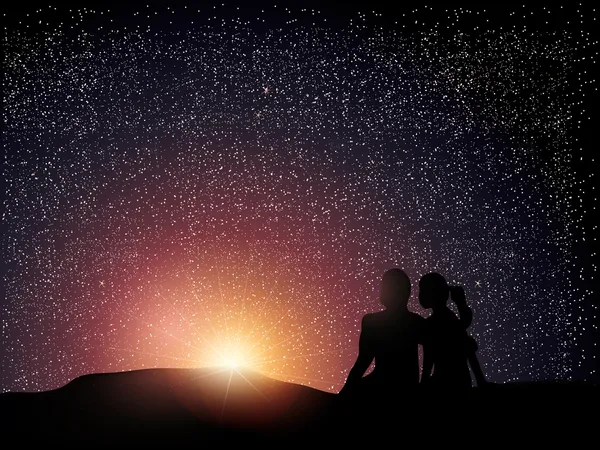 Pareja viendo el amanecer — Vector de stock