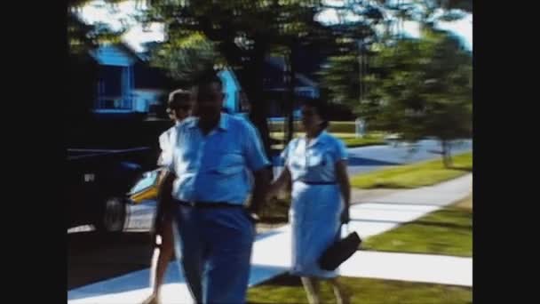 Dallas United States June 1954 People Walk Residential Neighborhood Sidewalk — Stock Video