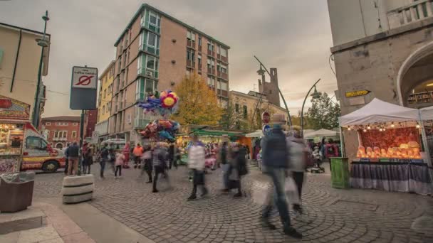 Rovigo Italy October 2021 Time Lapse Crowd People Street Market — Stock Video