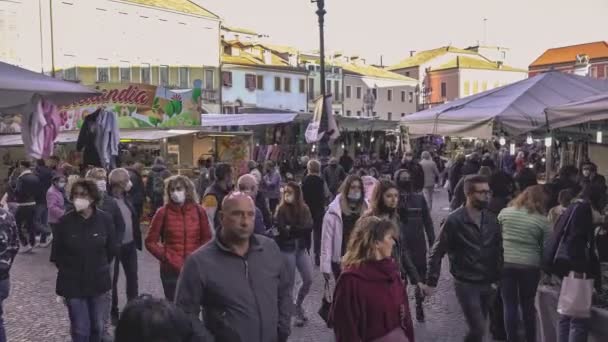 Rovigo Italia Ottobre 2021 Moltitudine Persone Mercato Strada — Video Stock