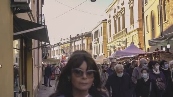 Rovigo Italië Oktober 2021 Menigte Mensen Straatmarkt Rovigo — Stockvideo