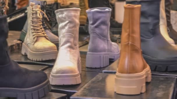Rovigo Itália Outubro 2021 Diferentes Tipos Sapatos Femininos Venda Mercado — Vídeo de Stock