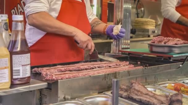 Rovigo Italien Oktober 2021 Detail Der Zubereitung Von Fleisch Einem — Stockvideo