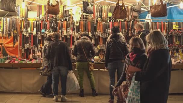 Rovigo Italy October 2021 Stall Belts Street Market People — стокове відео