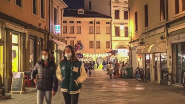 Rovigo Italy October 2021 People Strolling Rovigo Alley Night — Stock Video