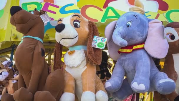 Rovigo Italy October 2021 Medium Shot Stuffed Toys Hanging Amusement — Stock Video