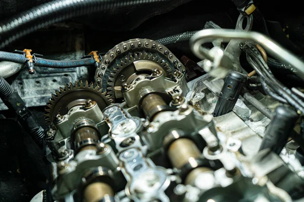 Detalle Cadena Tiempo Del Motor Del Automóvil Desmontado Para Mantenimiento — Foto de Stock