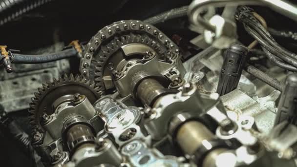 Detail Vačkových Hřídelí Automobilových Motorů Demontovaných Pro Údržbu — Stock video