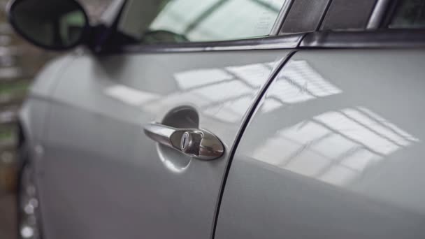 Man Driver Buyer Opens Driver Seat Door Gets Steering Wheel — Stock Video