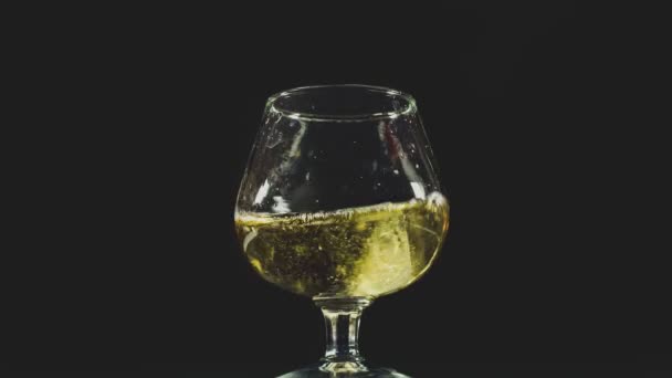 Glaçons Tombent Dans Une Boisson Alcoolisée Forte Verre Avec Cognac — Video