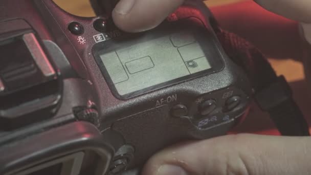 Changing Drive Setting Dslr Camera Closeup Detail Shot — Stock Video