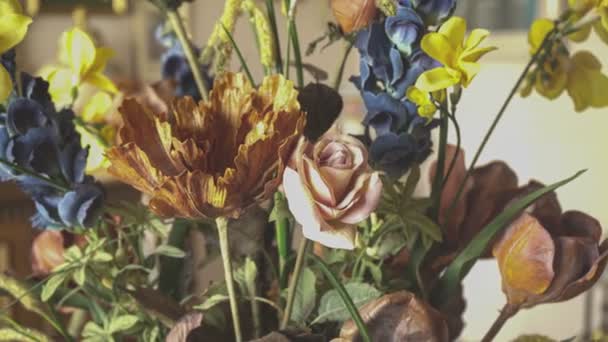 Λεπτομέρεια Από Διακοσμητικά Λουλούδια Στο Δωμάτιο — Αρχείο Βίντεο